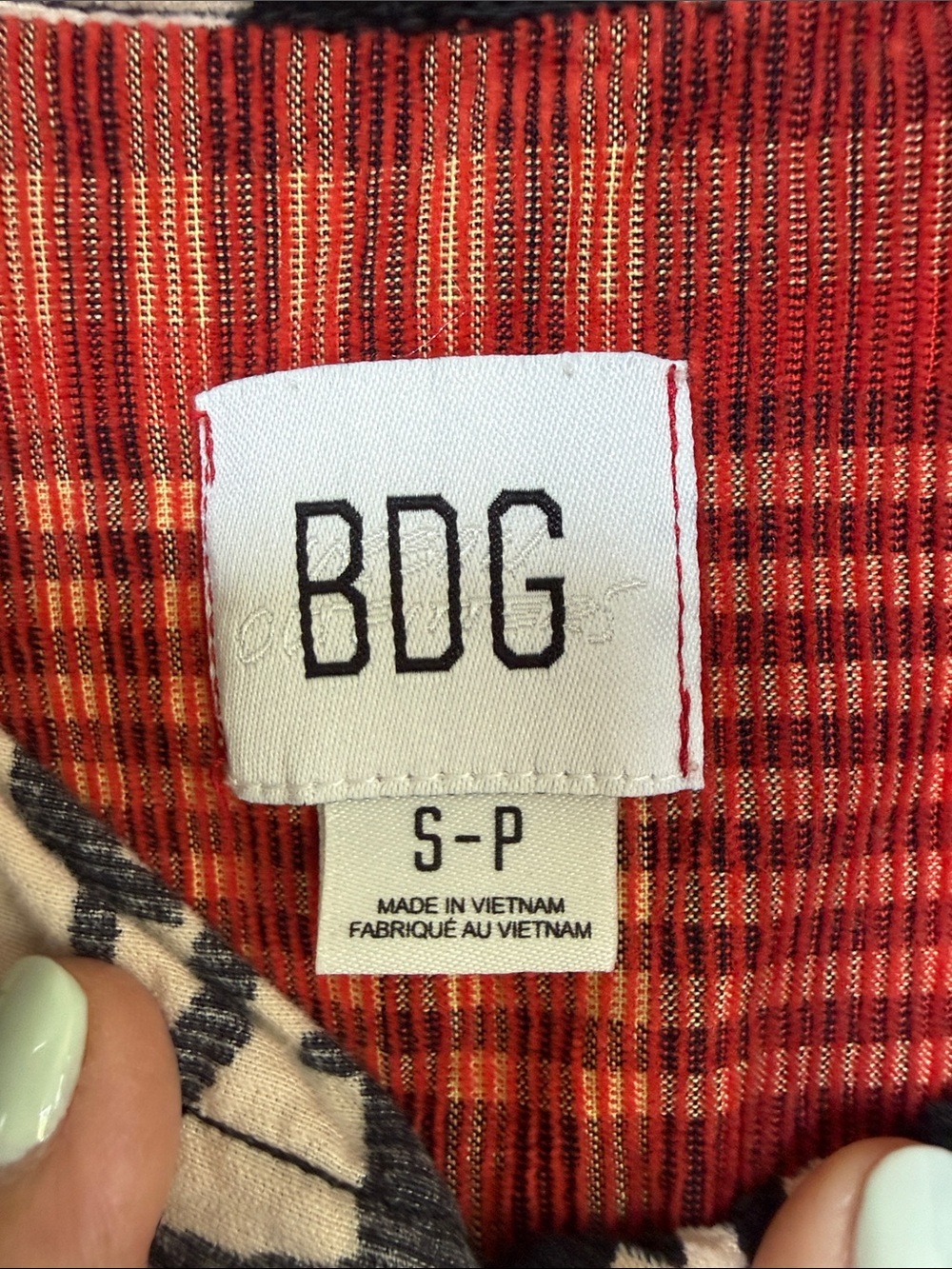 BDG Red Plaid-Lined Top with Black Graphic Detail - Picture 3 of 7